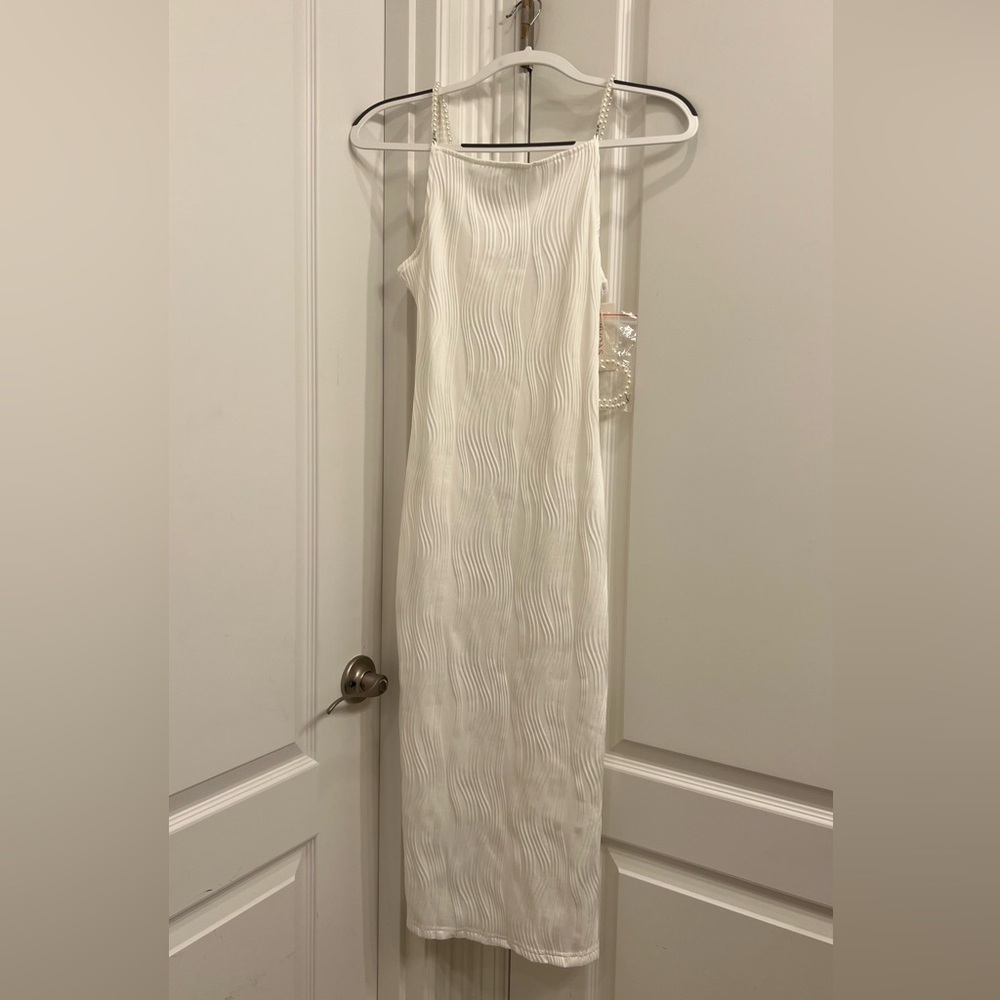 NWT Women’s White Textured Pearl strap  Maxi Dress